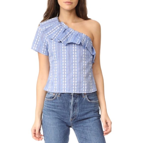 Splendid One-Shoulder Top Ruffle Floral Cotton - Picture 1 of 9
